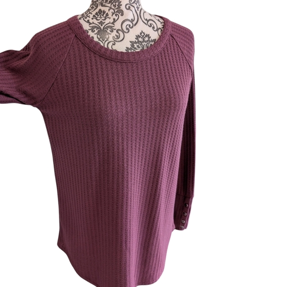 Chaser Long Sleeve Waffle Thermal Casual Layer Womens S Basket Weave Top Plum - Picture 6 of 12